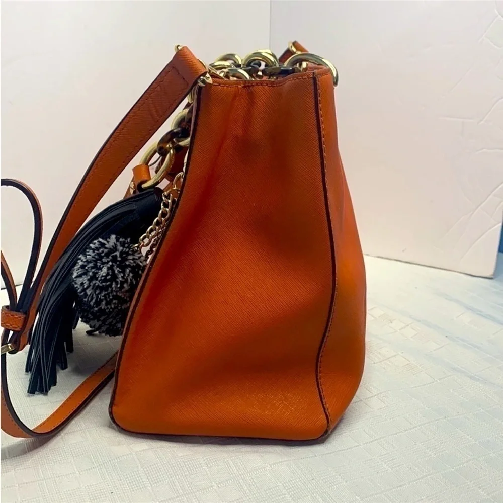Michael Kors Teagen Small Satchel Crossbody Brown MK Signature Duffle